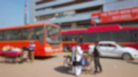 Bokeh view of shuttle bus to Indira Gandhi International Airport in New Delhi. Stock Footage 310014527