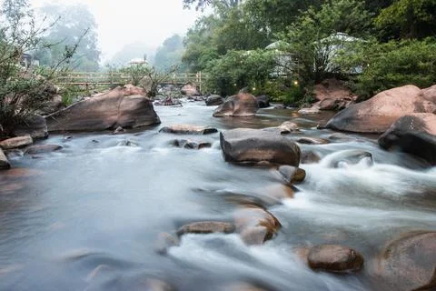 BOKLUA, NAN - FEB17, 2019: Abstract and blur stream of Mang river in Ban Sa.. Stock Photos