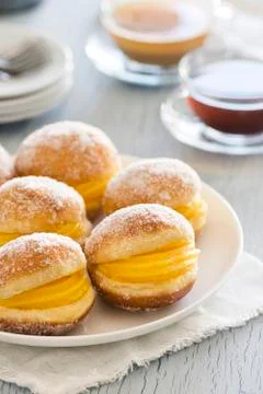 Bolas de Berlim and Tea Stock Photos