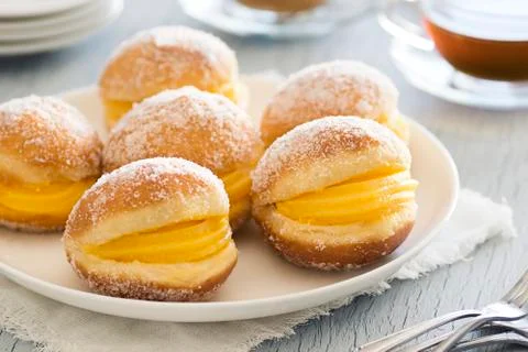 Bolas de Berlim and Tea Stock Photos
