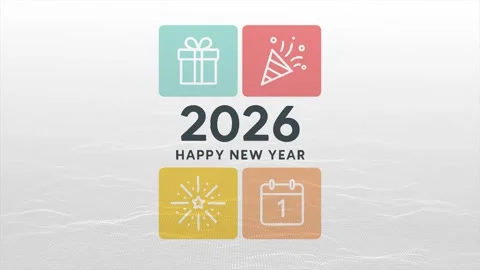 Bold 2026 new year infographic layout with Abstract Minimalist Wavy Particle Stock Footage 321384716