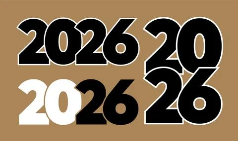 Bold 2026 typography design in black and white on brown background, modern .. 스톡 일러스트