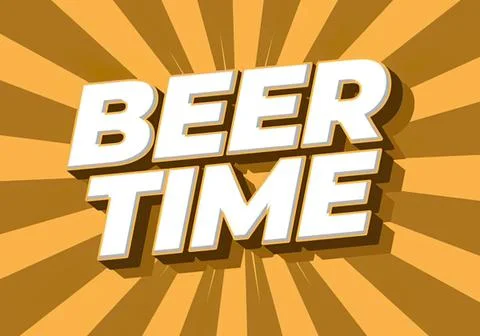 Bold 3d beer time text with sunburst background Stock Illustration