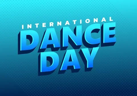 Bold 3d blue text dance day with international above on teal gradient dotte.. Stockillustratie