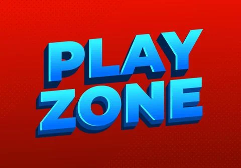 Bold 3d blue text play zone on red gradient background with subtle halftone.. Illustrazione stock