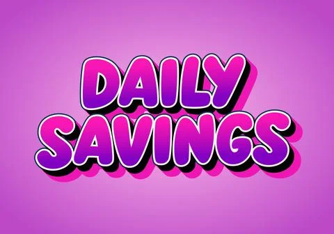 Bold 3d bubble text daily savings in pink and purple with white outline and.. 库存插图