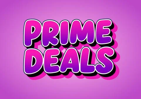 Bold 3d bubble text reading prime deals in pink and purple with white outli.. Stock Illustration