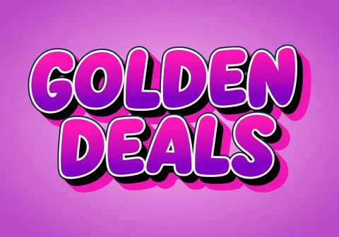 Bold 3d bubble text reading golden deals in pink and purple gradient on a p.. 库存插图