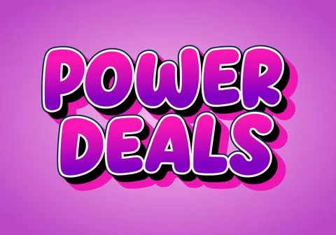 Bold 3d bubble text reading power deals on a pink and purple gradient backg.. Illustrazione stock