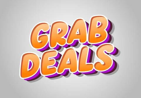 Bold 3d cartoon style text saying grab deals in orange gradient with white .. Stock Illustration