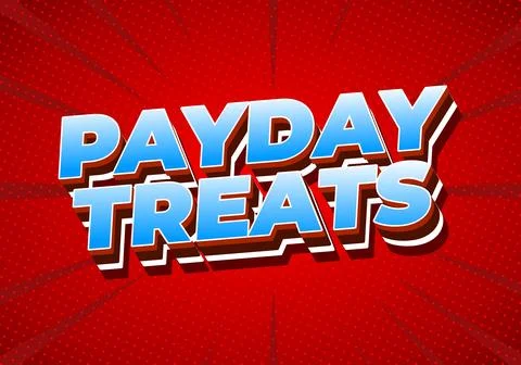 Bold 3d comic style text payday treats in glossy blue with white highlights.. Stock Illustration