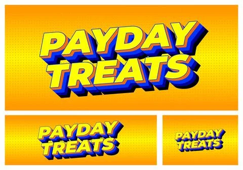 Bold 3d comic style text payday treats in yellow with blue shadow on dotted.. Stock Illustration
