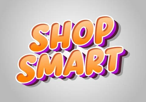 Bold 3d comic style text reading shop smart in orange gradient with purple .. Stock Illustration