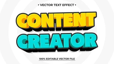 Bold 3D Content Creator Text Effect in Yellow and Teal with Shadow Stock Illustration