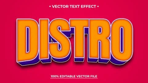 Bold, 3D DISTRO Text Effect with Orange and Purple on Pink Background Stock Illustration