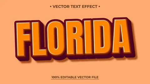 Bold, 3D "Florida" Text Effect with Orange and Purple Colors on Peach Backg.. Stock Illustration