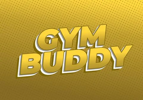 Bold 3d gold text reading gym buddy on a dotted golden gradient background,.. Stock Illustration