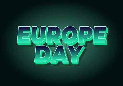 Bold 3d green neon text reading europe day on a dark gradient background, r.. イラスト素材