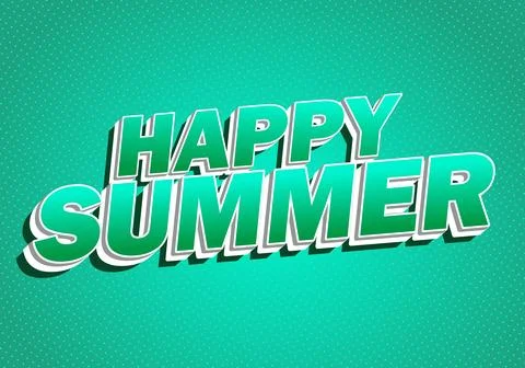 Bold 3d happy summer typography on teal halftone dotted background, retro p.. Stock Illustration