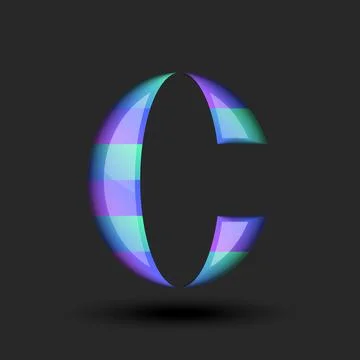 Bold 3d letter C monogram calligraphy logo striped smooth oval shape vibran.. Stock Illustration
