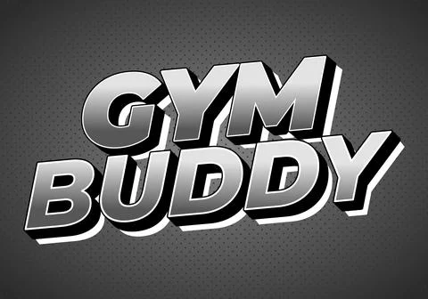 Bold 3d metallic text reading gym buddy on dotted dark gray background, com.. Stock Illustration