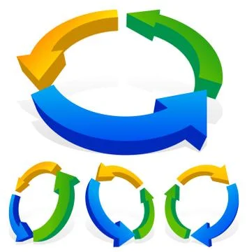 Bold 3d multicolor arrows. Cycle, loop, process, circulation, cyclic concepts Stock Illustration