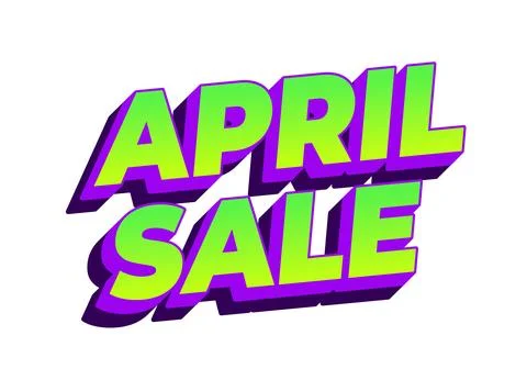 Bold 3d neon text reading APRIL SALE in lime green with purple shadow on wh.. Stock Illustration