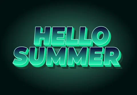 Bold 3D neon text reading HELLO SUMMER in green gradient on dark radial bac.. Stock Illustration