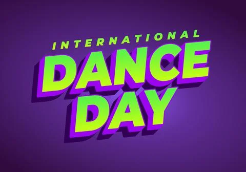 Bold 3D neon typography reading International Dance Day on a purple gradien.. Stock Illustration