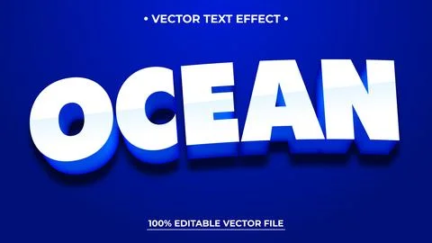 Bold 3D OCEAN Text Effect on a Deep Blue Background Stock Illustration