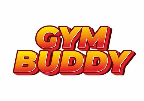 Bold 3d orange and red text reading gym buddy on white background, glossy r.. Stock-Illustration