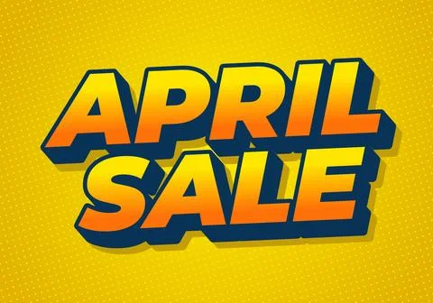 Bold 3d orange and yellow text april sale with navy blue shadow on dotted y.. Stock Illustration