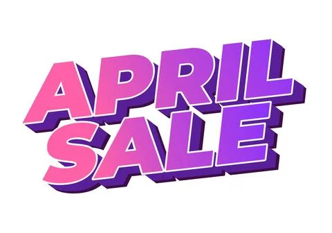 Bold 3d pink and purple text reading APRIL SALE on white background, playfu.. Stock Illustration