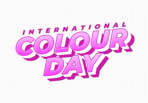 Bold 3D pink retro text reading international colour day on dotted white ba.. Illustrazione stock