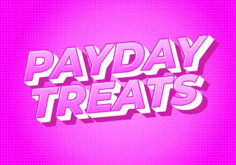 Bold 3d pink text PAYDAY TREATS with halftone dot background, pop art style.. イラスト素材