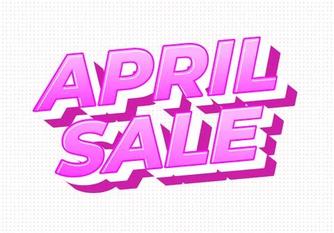Bold 3D pink text reading april sale with long shadow on dotted white backg.. Illustrazione stock