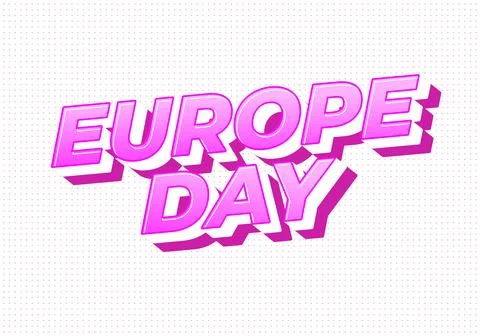 Bold 3D pink text reading EUROPE DAY on a white dotted background, angled w.. 스톡 일러스트