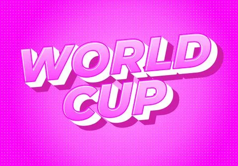 Bold 3D pink text reading world cup on dotted magenta background, retro pop.. Stock Illustration