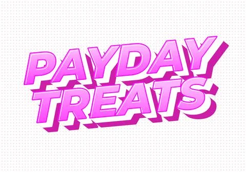 Bold 3d pink typographic logo reading payday treats on dotted white backgro.. Stock Illustration