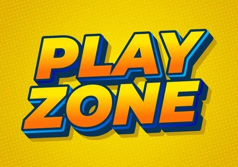 Bold 3d play zone text with orange and blue gradient on dotted yellow backg.. Illustrazione stock