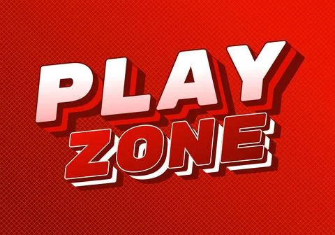 Bold 3D play zone text in white and red on textured red background, comic s.. Stock Illustration