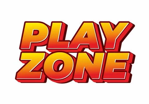 Bold 3d play zone text logo in orange and red with shadow on white background Stock Illustration