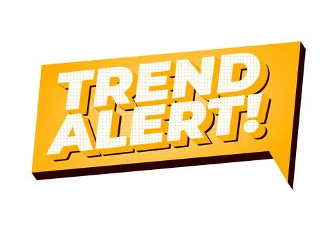 Bold 3d pop art speech bubble reading trend alert! in white halftone letter.. Illustrazione stock