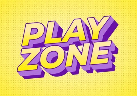 Bold 3D pop art text reading play zone in yellow with purple shadows on a d.. Stock Illustration