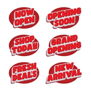 Bold 3D Promotional Text Labels for New Store Launches Stock Illustration