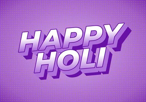 Bold 3D purple text reading happy holi on dotted purple gradient background.. Illustrazione stock
