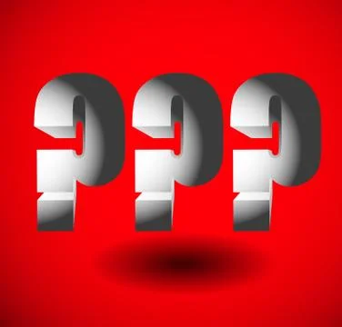 Bold, 3d question marks. 3 question marks for problem, riddle or concepts rel Illustrazione stock