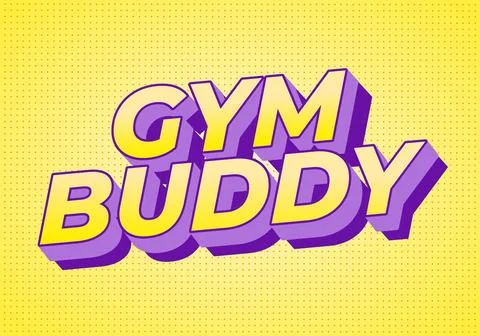 Bold 3d retro pop art text GYM BUDDY in yellow and purple on dotted pale ye.. Stock Illustration
