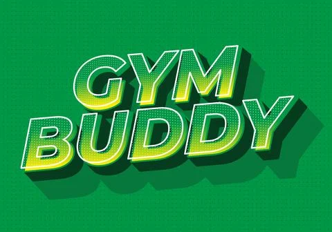Bold 3d retro style text reading gym buddy in green and yellow on a dotted .. Stock Illustration