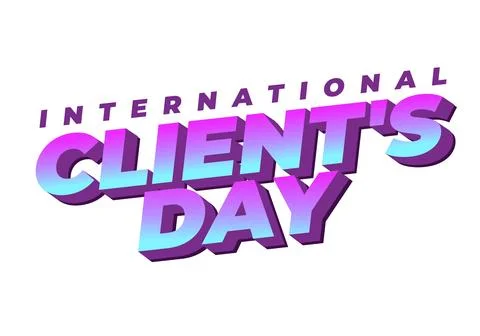 Bold 3d retro style text reading International Clients Day in vibrant purpl.. Stock Illustration